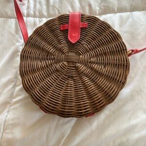 J. Crew wicker round Crossbody with Red leather Trim, NWT